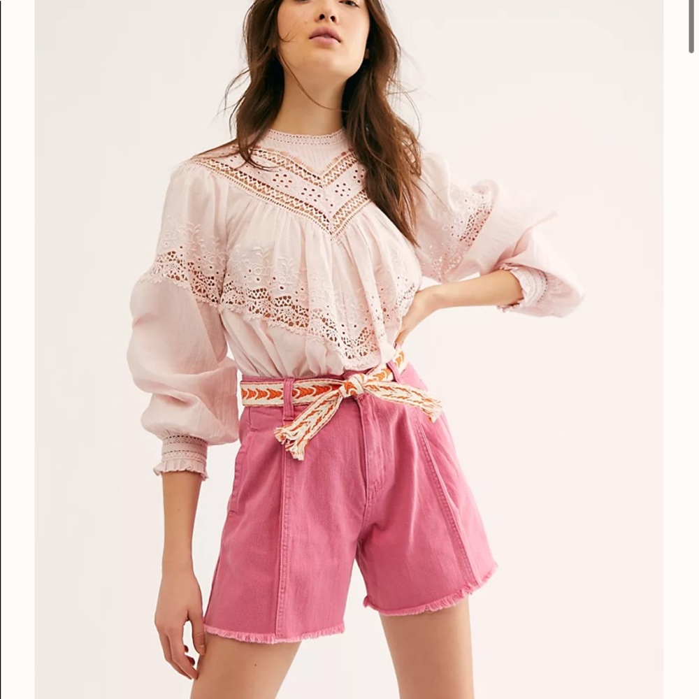 Free people Pink frayed wide leg shorts